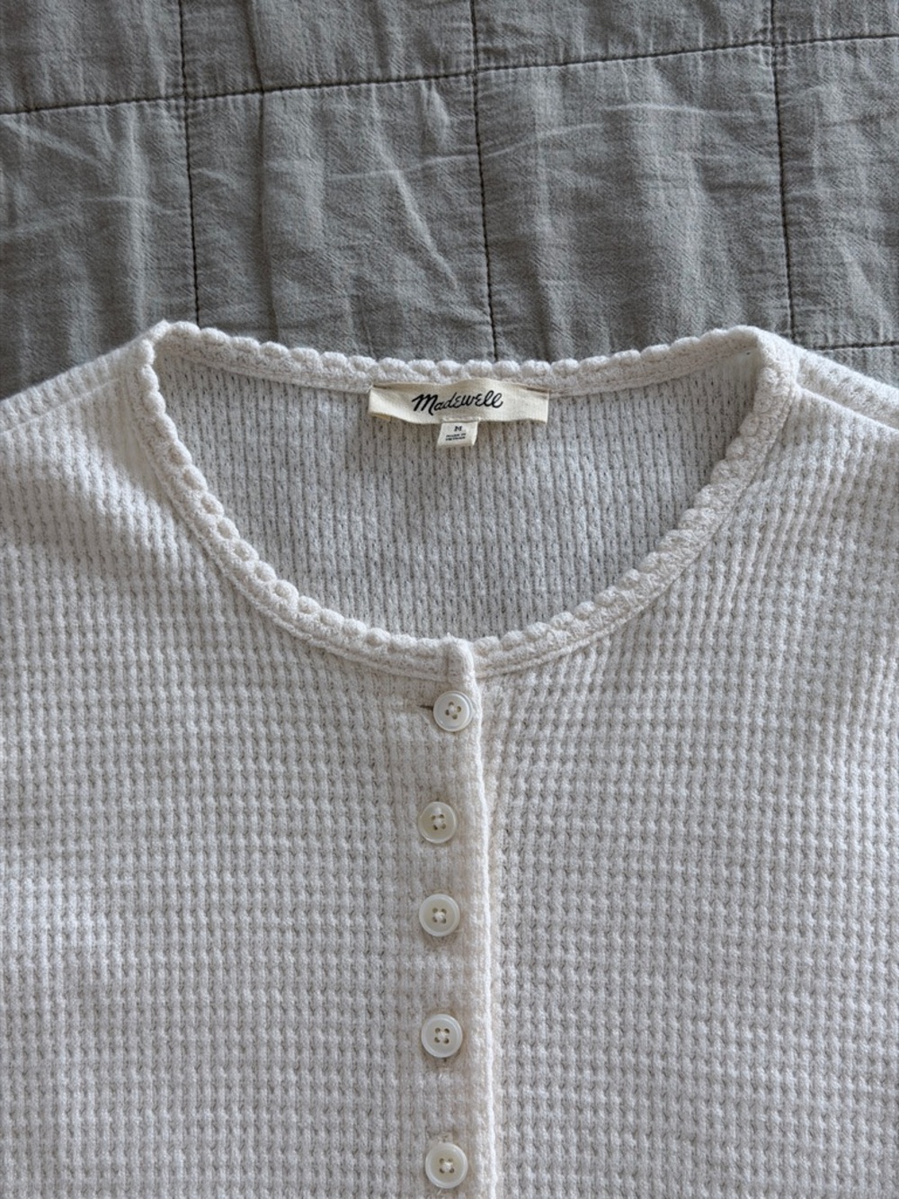 Madewell Cream Waffle Knit Button-Down Top - Picture 3 of 5